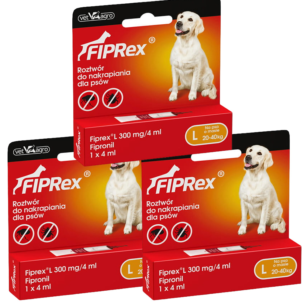 Fiprex L KROPLE na Pchły Kleszcze dla Psa 20-40kg 3x4ml